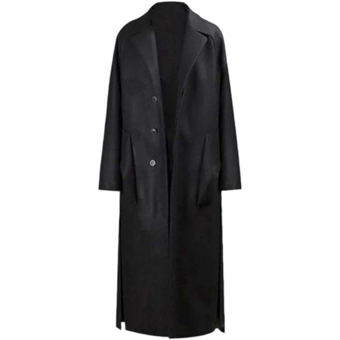 Men Long Black Oversized Soft Wool Blends Overcoats Single Breasted Pea Coats Fall Winter
