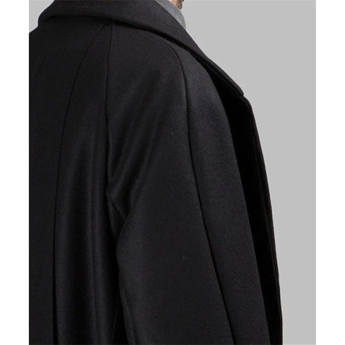 Men Long Black Oversized Soft Wool Blends Overcoats Single Breasted Pea Coats Fall Winter
