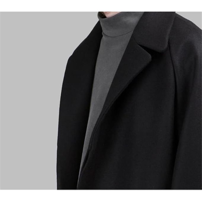 Men Long Black Oversized Soft Wool Blends Overcoats Single Breasted Pea Coats Fall Winter