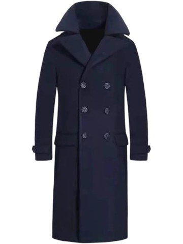 Men Long Warm Casual Woolen Pea Coats Double Breasted Solid Slimming Overcoats Fall Winter