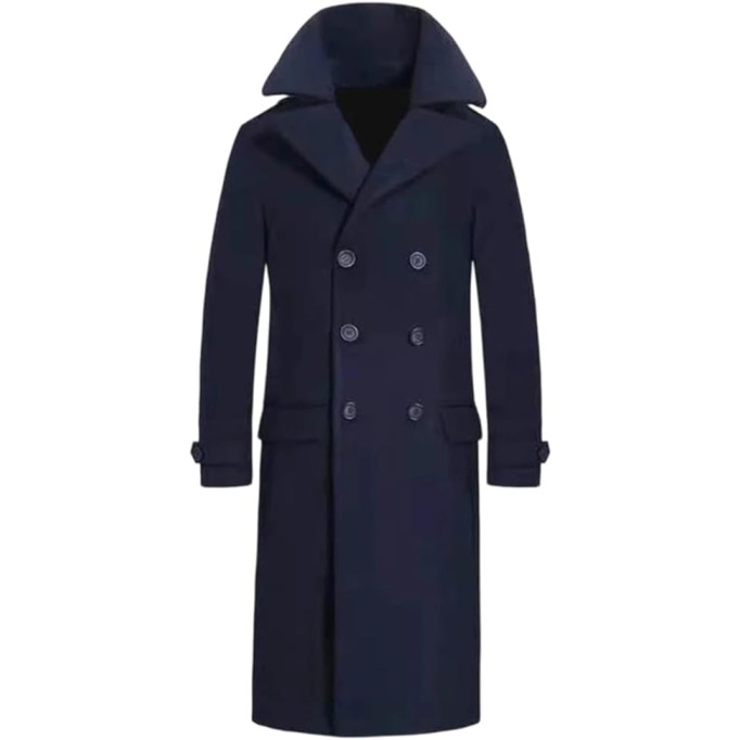 Men Long Warm Casual Woolen Pea Coats Double Breasted Solid Slimming Overcoats Fall Winter
