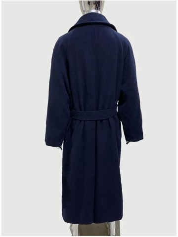 Men's Oversized Long Warm Wool Blends Coat Woolen Overcoat Fall Winter With Belt Pea Coats