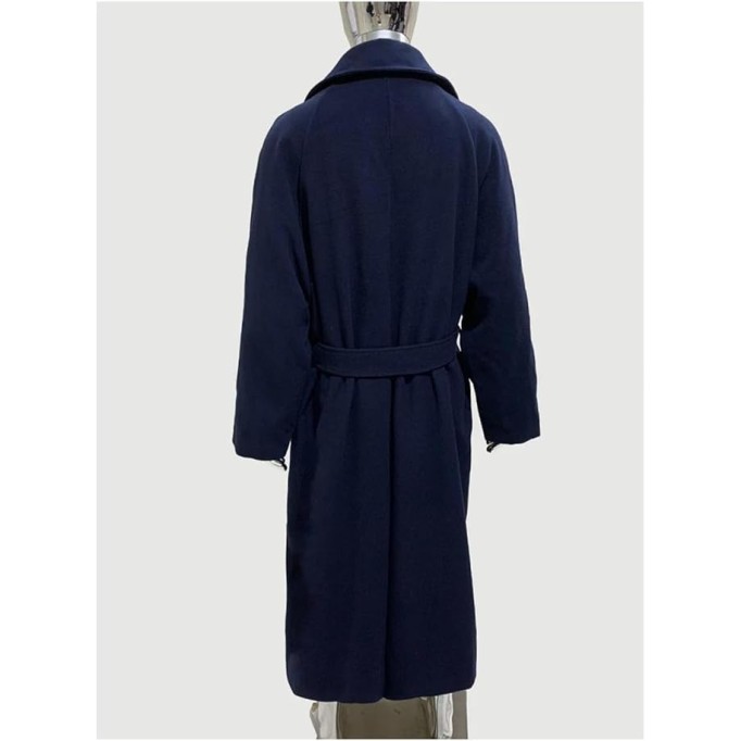 Men's Oversized Long Warm Wool Blends Coat Woolen Overcoat Fall Winter With Belt Pea Coats
