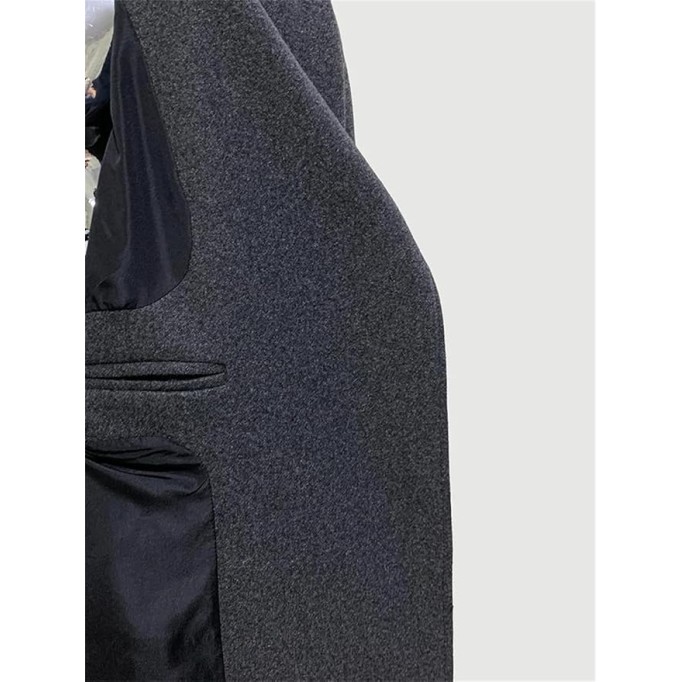 Men's Oversized Long Warm Wool Blends Coat Woolen Overcoat Fall Winter With Belt Pea Coats