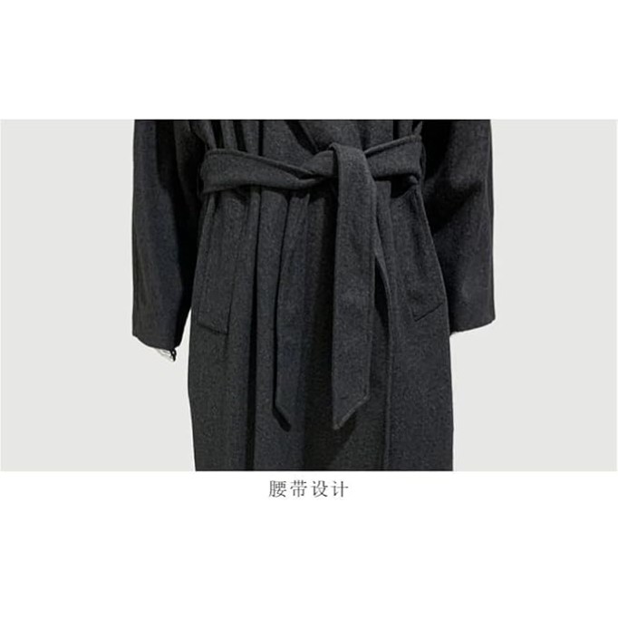 Men's Oversized Long Warm Wool Blends Coat Woolen Overcoat Fall Winter With Belt Pea Coats