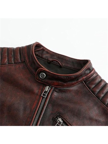Men's Genuine Cowhide Leather Jacket Vintage Motorcycle Coat Spring Fall Casual Outerwear