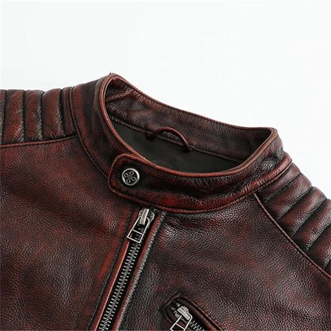 Men's Genuine Cowhide Leather Jacket Vintage Motorcycle Coat Spring Fall Casual Outerwear