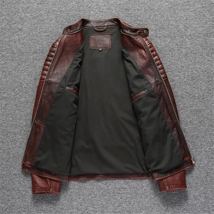 Men's Genuine Cowhide Leather Jacket Vintage Motorcycle Coat Spring Fall Casual Outerwear