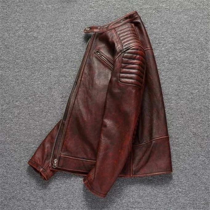 Men's Genuine Cowhide Leather Jacket Vintage Motorcycle Coat Spring Fall Casual Outerwear