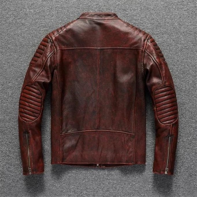 Men's Genuine Cowhide Leather Jacket Vintage Motorcycle Coat Spring Fall Casual Outerwear