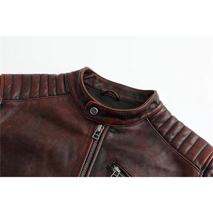 Men's Genuine Cowhide Leather Jacket Vintage Motorcycle Coat Spring Fall Casual Outerwear
