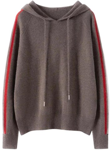 Women Hoodie Clothes 100 Percent Cashmere Sweater Casual Loose Knitted Color Block Pullover Top