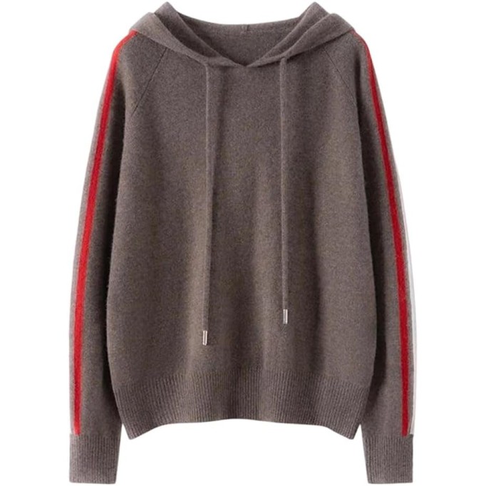 Women Hoodie Clothes 100 Percent Cashmere Sweater Casual Loose Knitted Color Block Pullover Top