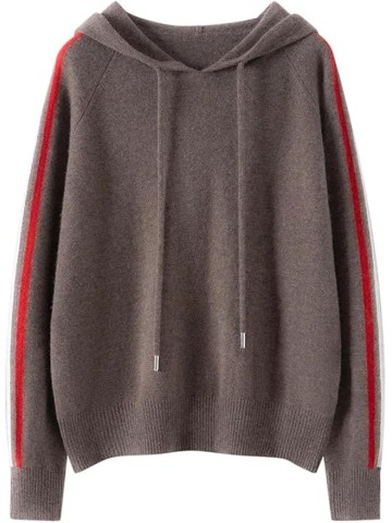 Women Hoodie Clothes 100 Percent Cashmere Sweater Casual Loose Knitted Color Block Pullover Top