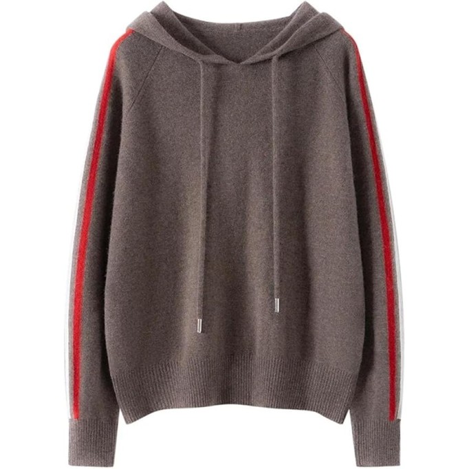 Women Hoodie Clothes 100 Percent Cashmere Sweater Casual Loose Knitted Color Block Pullover Top