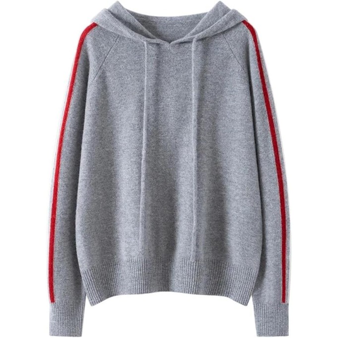 Women Hoodie Clothes 100 Percent Cashmere Sweater Casual Loose Knitted Color Block Pullover Top