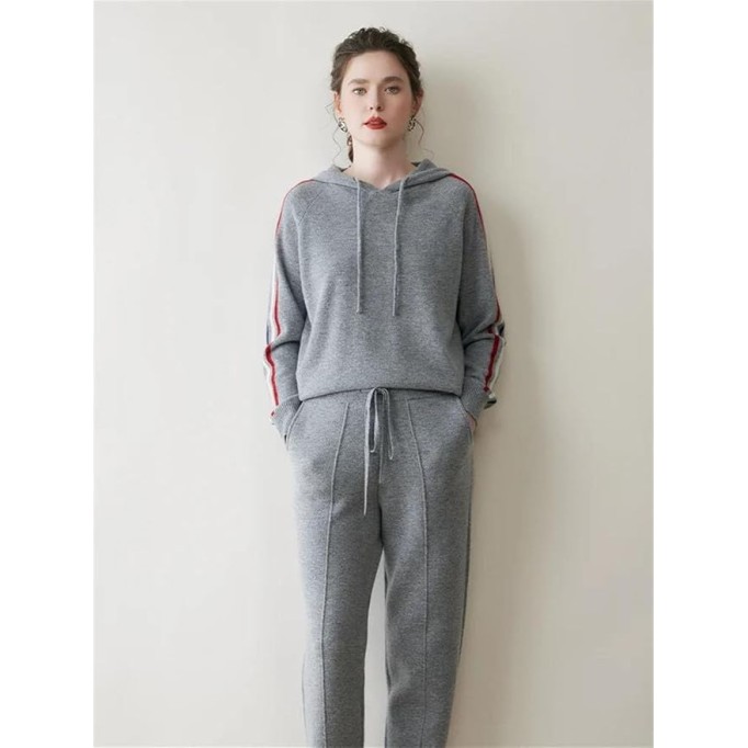 Women Hoodie Clothes 100 Percent Cashmere Sweater Casual Loose Knitted Color Block Pullover Top