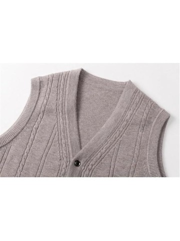 Men's V-Neck Cashmere Cardigan Vest, Loose Sleeveless Knitted Sweater Vest for Autumn and Winter