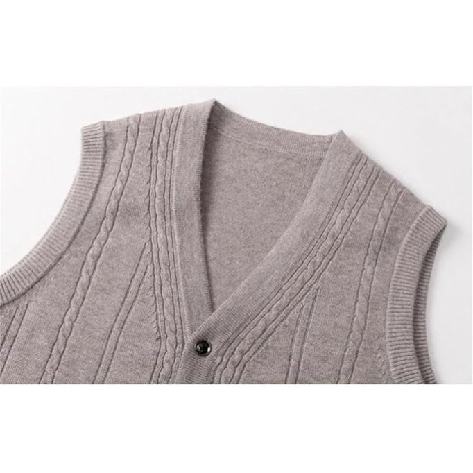 Men's V-Neck Cashmere Cardigan Vest, Loose Sleeveless Knitted Sweater Vest for Autumn and Winter
