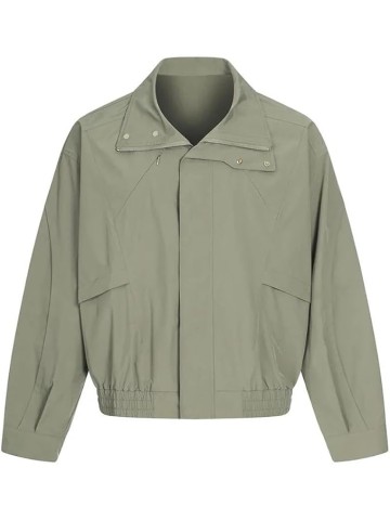 Mens Solid Color Spliced Casual Jacket Retro Safari Style Stand Collar Long Sleeve Trenchcoats