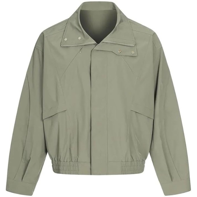 Mens Solid Color Spliced Casual Jacket Retro Safari Style Stand Collar Long Sleeve Trenchcoats