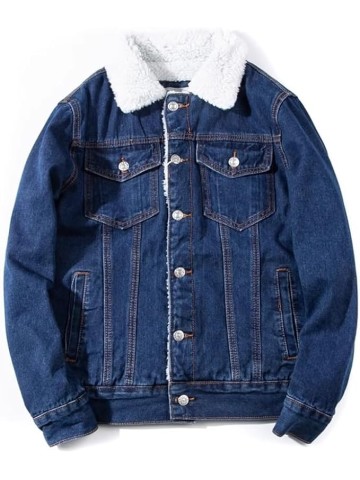 Plush Denim Cotton Jacket, Lamb Thick Coat, Oversized Slim fit men's