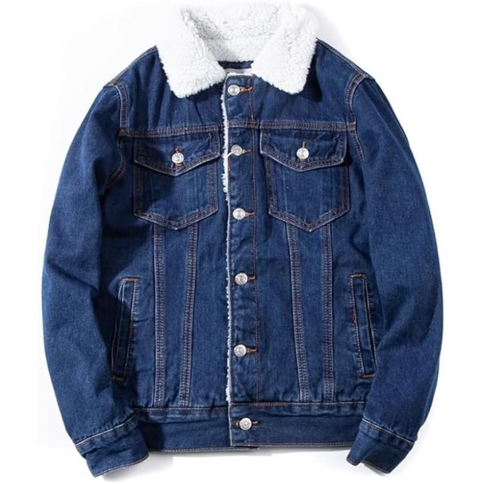 Plush Denim Cotton Jacket, Lamb Thick Coat, Oversized Slim fit men's
