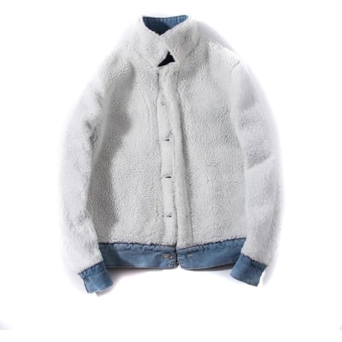 Plush Denim Cotton Jacket, Lamb Thick Coat, Oversized Slim fit men's