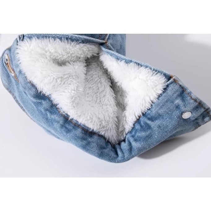 Plush Denim Cotton Jacket, Lamb Thick Coat, Oversized Slim fit men's
