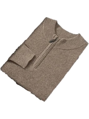 Men Zipper Knitted Loose Sweater Casual Solid Color Pullover Men's Half High Collar Business Sweater