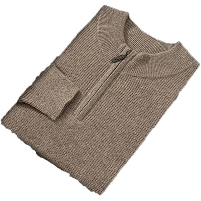 Men Zipper Knitted Loose Sweater Casual Solid Color Pullover Men's Half High Collar Business Sweater