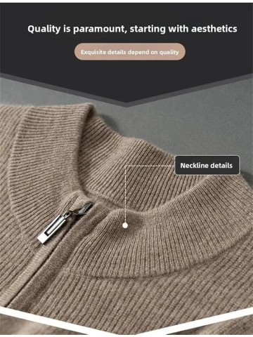 Men Zipper Knitted Loose Sweater Casual Solid Color Pullover Men's Half High Collar Business Sweater