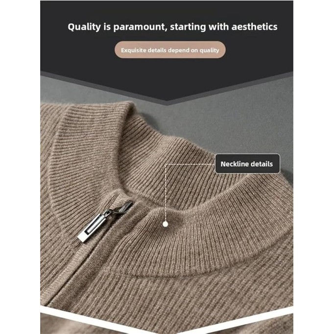 Men Zipper Knitted Loose Sweater Casual Solid Color Pullover Men's Half High Collar Business Sweater