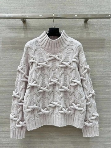 Women's Wool Thicken Sweaters Pullovers High Neck Long Sleeve Loose Casual Cable Knit Jumper