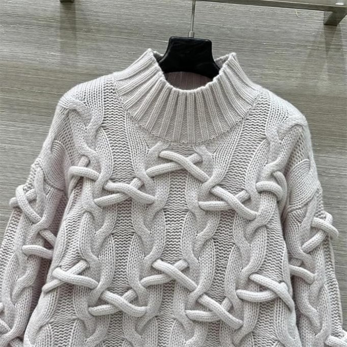 Women's Wool Thicken Sweaters Pullovers High Neck Long Sleeve Loose Casual Cable Knit Jumper