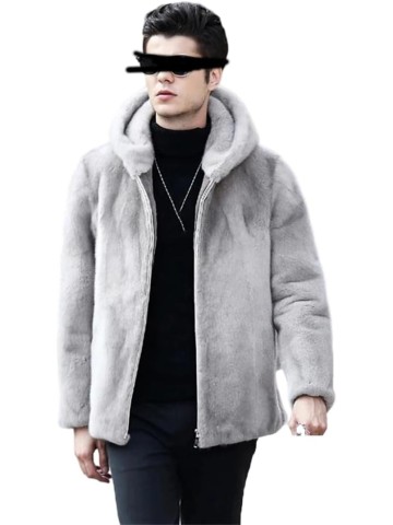 Men's Casual Short Hooded Jacket Long Sleeve Full Zip Thick Fluffy Thick Trench Coat