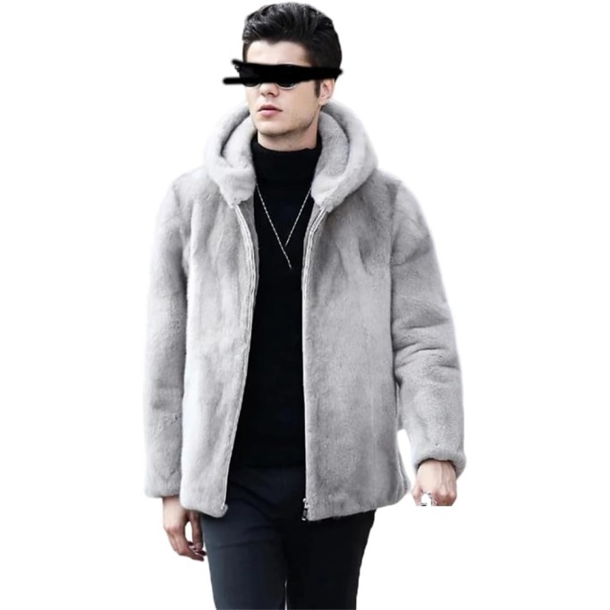 Men's Casual Short Hooded Jacket Long Sleeve Full Zip Thick Fluffy Thick Trench Coat