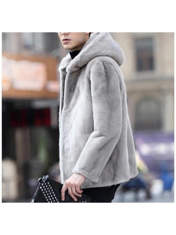 Men's Casual Short Hooded Jacket Long Sleeve Full Zip Thick Fluffy Thick Trench Coat