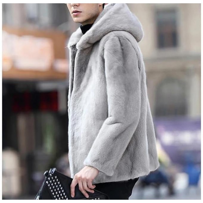 Men's Casual Short Hooded Jacket Long Sleeve Full Zip Thick Fluffy Thick Trench Coat