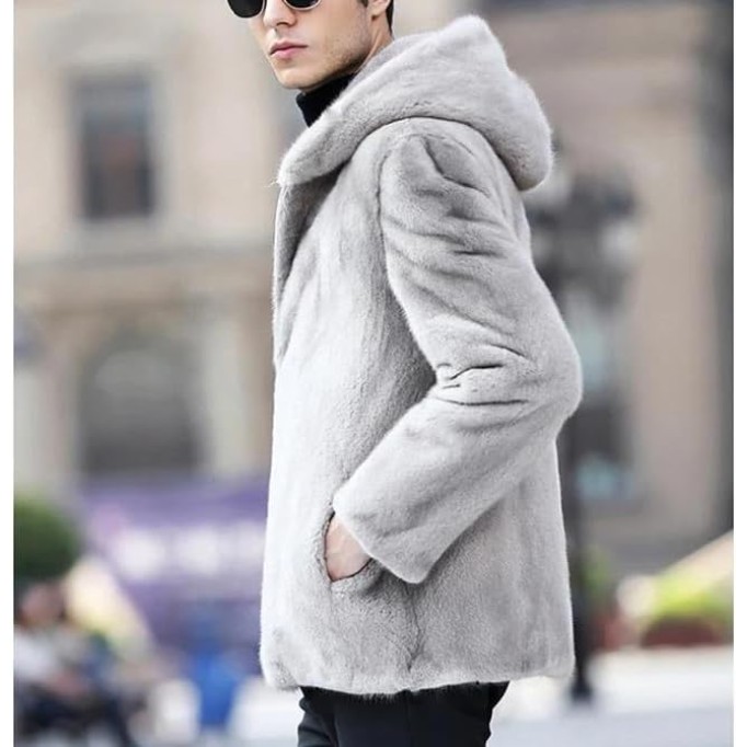 Men's Casual Short Hooded Jacket Long Sleeve Full Zip Thick Fluffy Thick Trench Coat