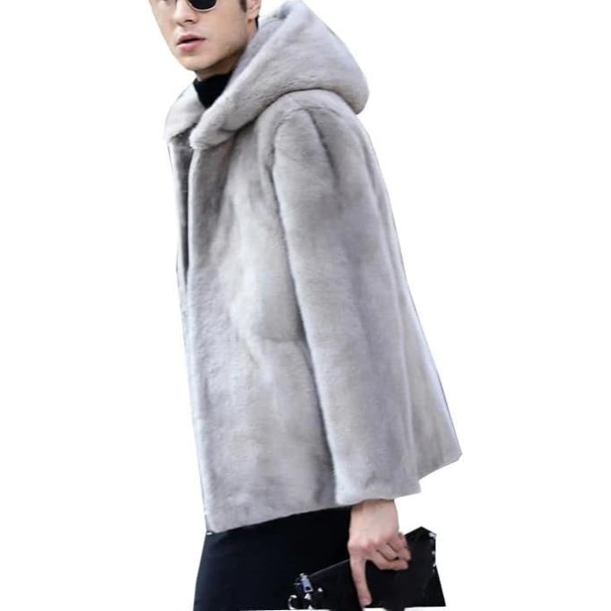 Men's Casual Short Hooded Jacket Long Sleeve Full Zip Thick Fluffy Thick Trench Coat