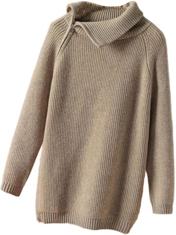 Women's Lapel, Diagonal Zippered, Thickened, Casual, Loose Knit Sweater