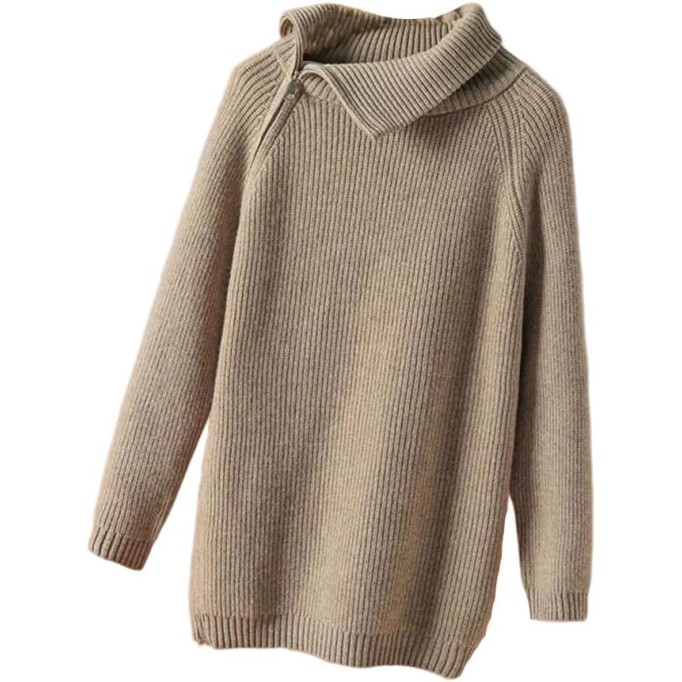 Women's Lapel, Diagonal Zippered, Thickened, Casual, Loose Knit Sweater