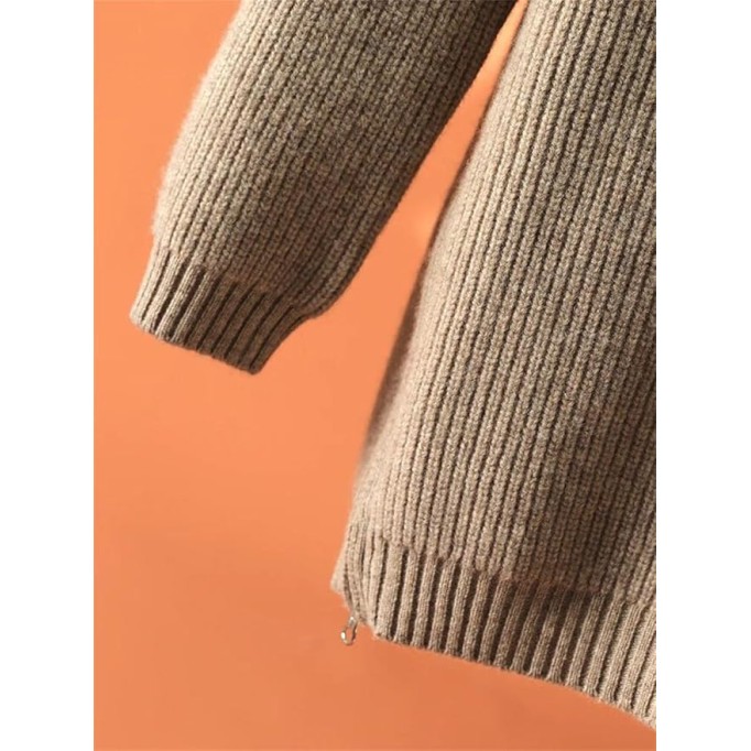 Women's Lapel, Diagonal Zippered, Thickened, Casual, Loose Knit Sweater