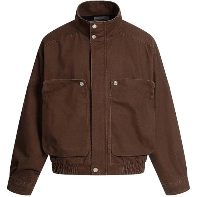 Men's Casual Canvas Bomber Jacket, Multi-Pocket, Retro Fall Winter Style
