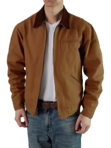 Men's Vintage Canvas Bomber Jacket, Retro Casual, Multi-Pocket Design, Loose Fit Fall Coat