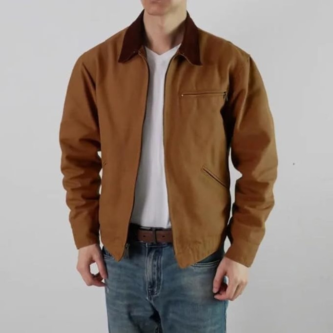 Men's Vintage Canvas Bomber Jacket, Retro Casual, Multi-Pocket Design, Loose Fit Fall Coat