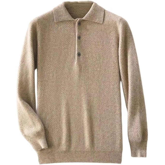 Men Wool Warm Sweater Lapel Solid Pullover Knit Tops Buttons Casual Loose Shirts Jumper