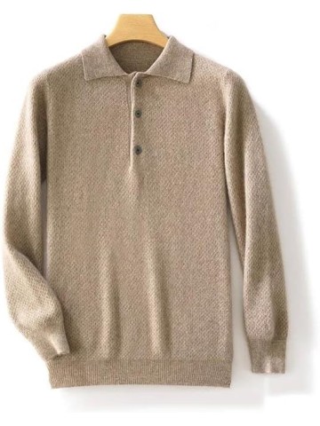 Men Wool Warm Sweater Lapel Solid Pullover Knit Tops Buttons Casual Loose Shirts Jumper