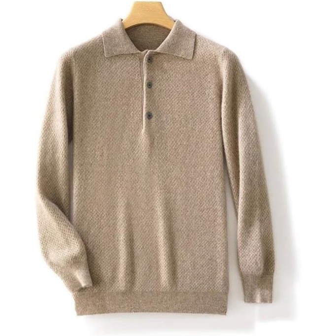Men Wool Warm Sweater Lapel Solid Pullover Knit Tops Buttons Casual Loose Shirts Jumper